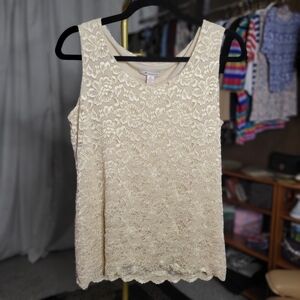 JM Collection Cream Lace Tank Top
